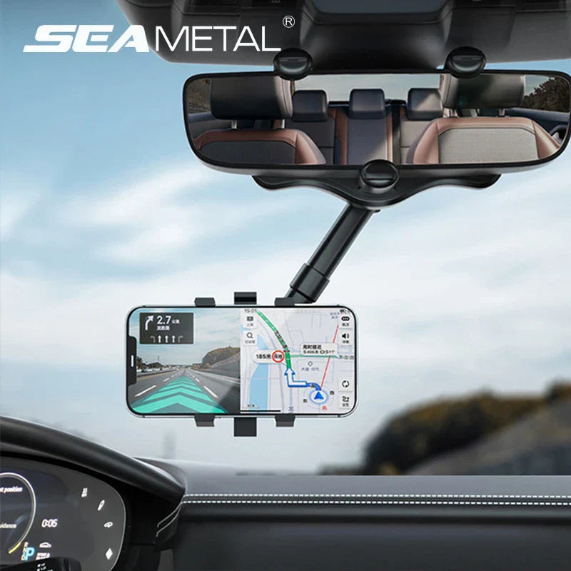 Universal Car Rearview Mirror Phone Holder – 360° Adjustable Mount for All Smartphones