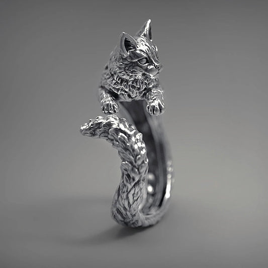 Vintage Antique Silver Cat Ring – Adjustable Unisex Cocktail Ring for Cat Lovers