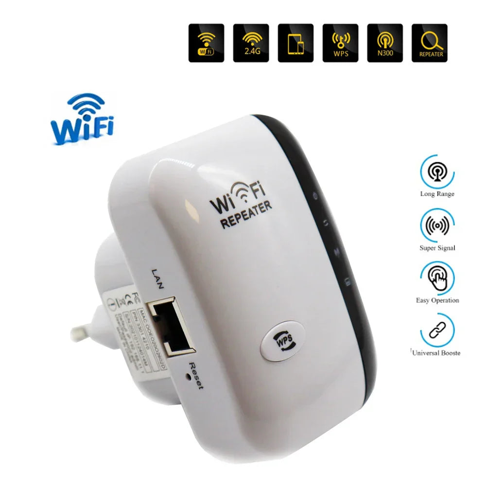 300Mbps WiFi Repeater & Range Extender – Wireless Signal Booster with WPS for Home & Office