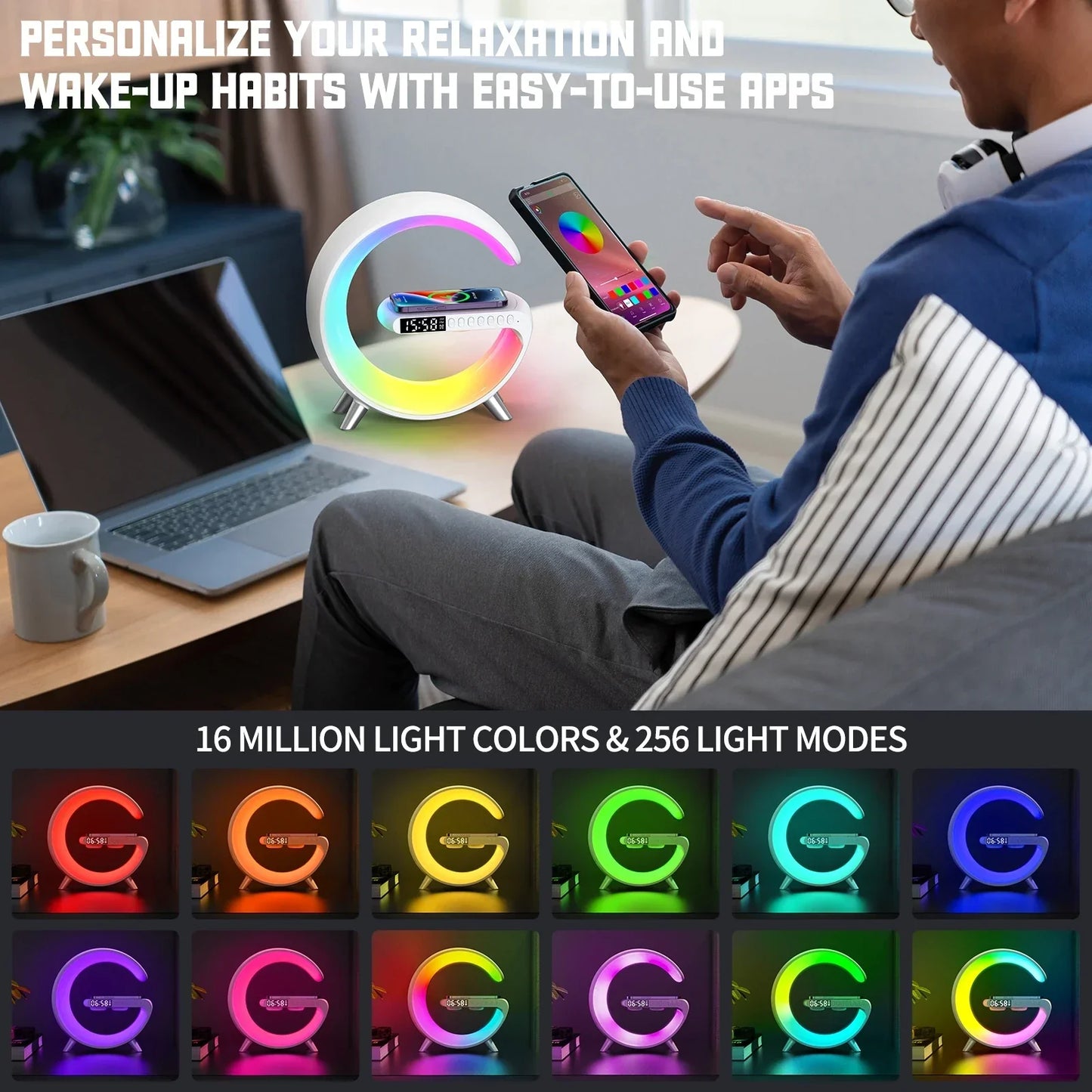 Smart RGB Bluetooth Speaker – Wireless Charging, Night Light & Alarm Clock