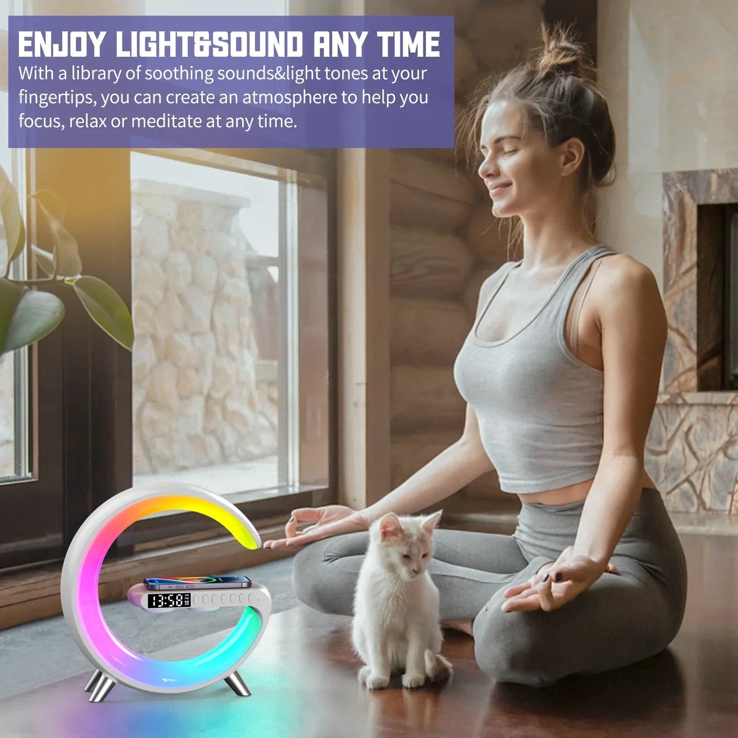 Smart RGB Bluetooth Speaker – Wireless Charging, Night Light & Alarm Clock