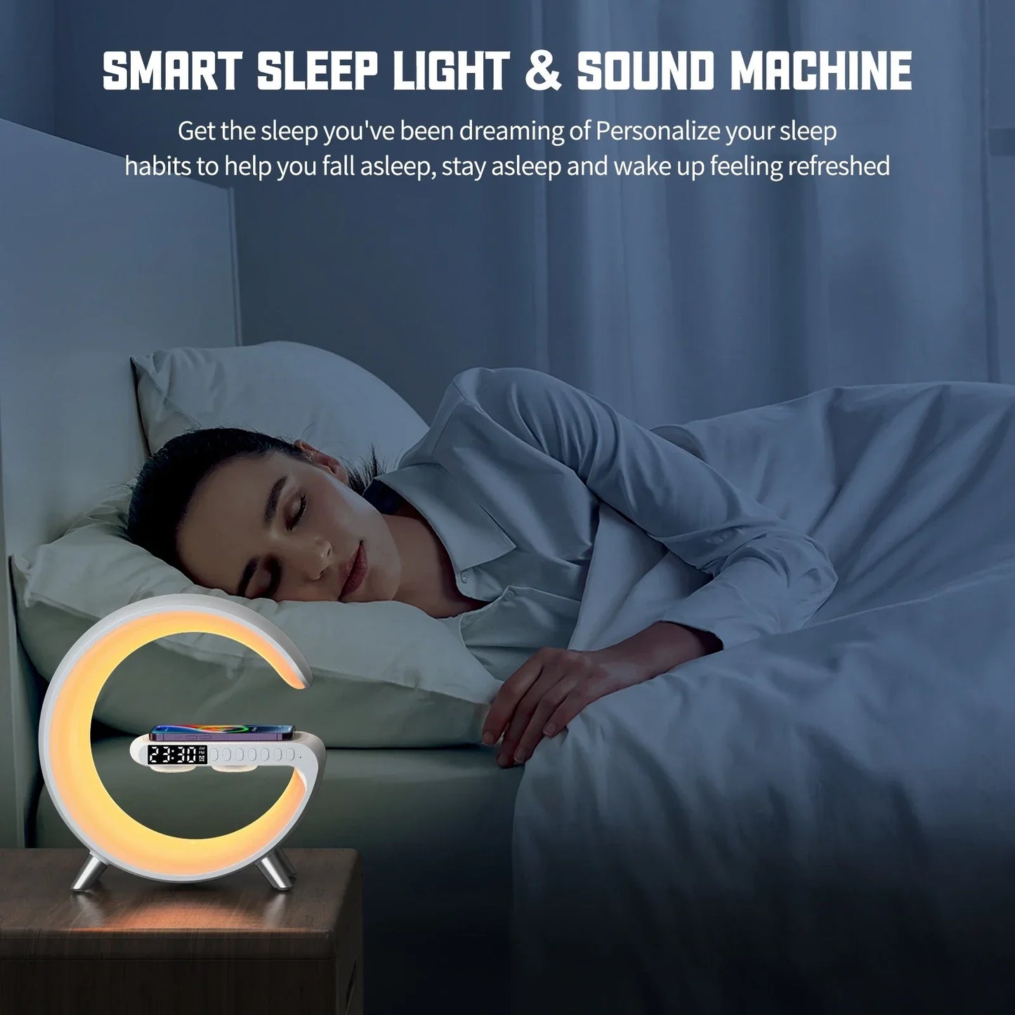 Smart RGB Bluetooth Speaker – Wireless Charging, Night Light & Alarm Clock