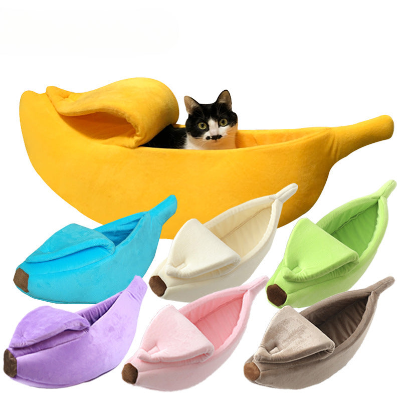 Warm Banana Shaped Cat Bed – Cosy Plush Kennel for Cats & Small Dogs