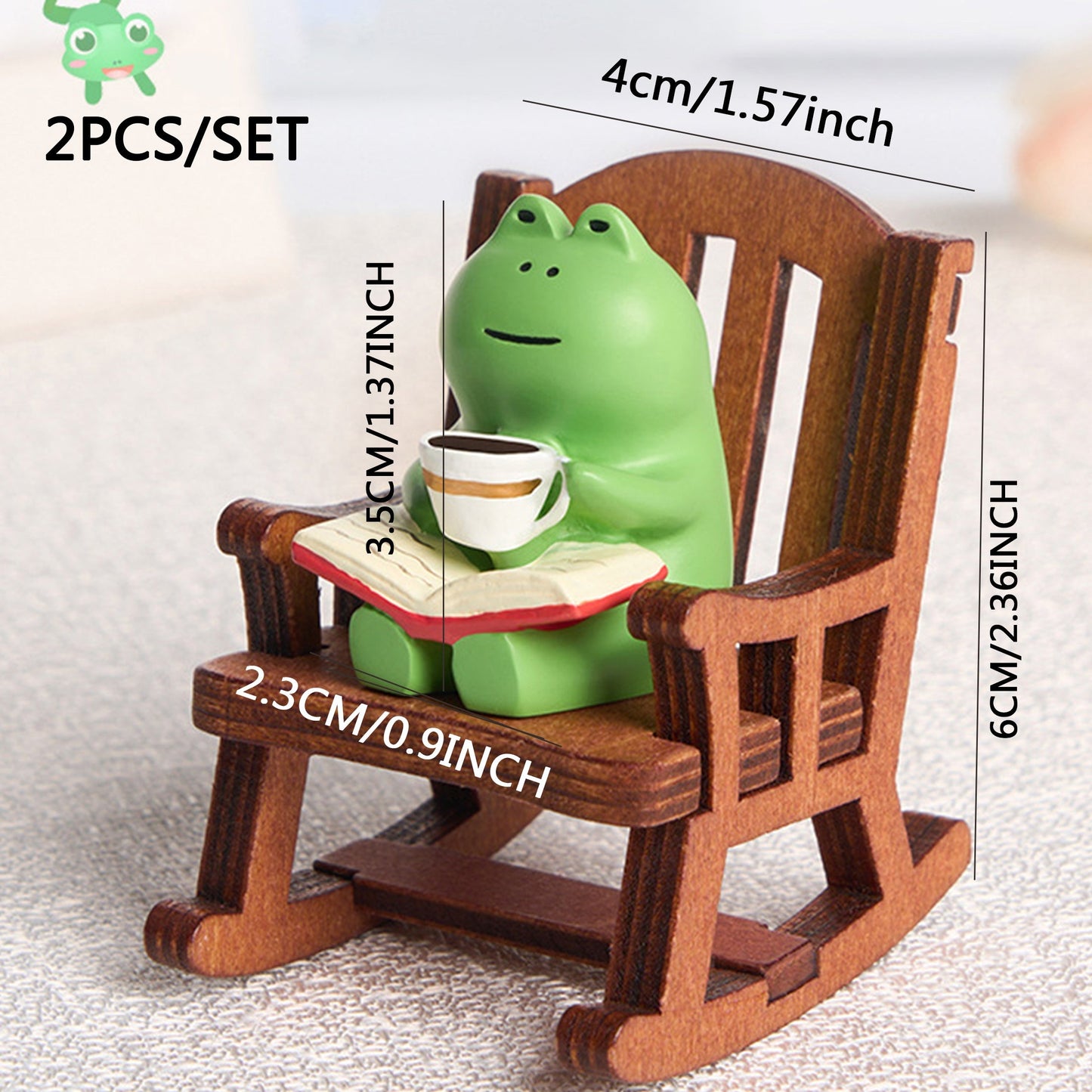 Cute Frog Rocker Chair Decoration - Japanese Healing Desktop Ornament (2PC)