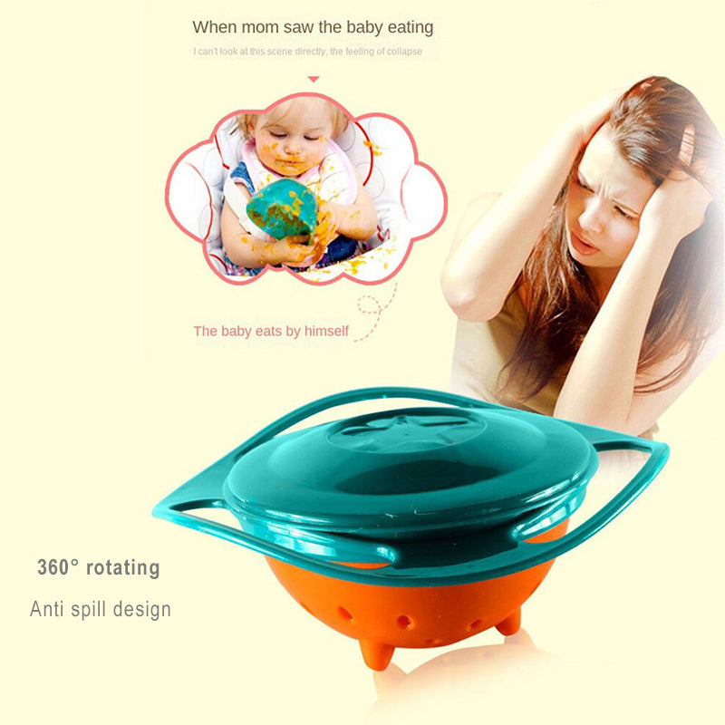 360° Rotatable Baby Feeding Bowl – Spill-Proof Gyro Bowl with Lid & Handles