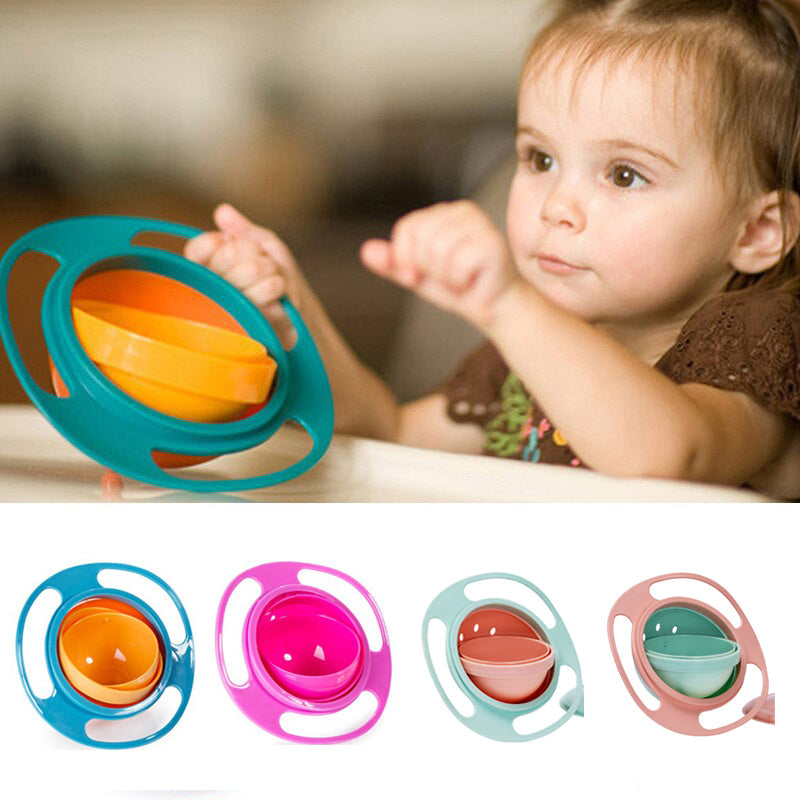 360° Rotatable Baby Feeding Bowl – Spill-Proof Gyro Bowl with Lid & Handles