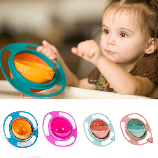 360° Rotatable Baby Feeding Bowl – Spill-Proof Gyro Bowl with Lid & Handles