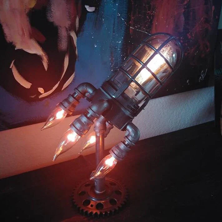 Steampunk Rocket Lamp – Vintage Industrial LED Table Light for Home, Office & Desk Decor