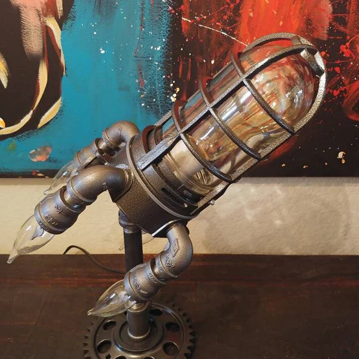 Steampunk Rocket Lamp – Vintage Industrial LED Table Light for Home, Office & Desk Decor