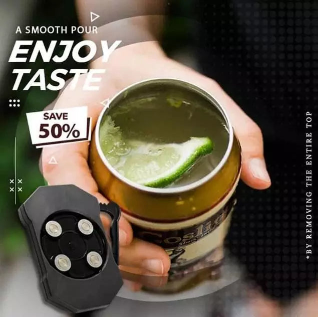 Topless Can Opener – 4-Blade Smooth Edge Lid Remover for Beer, Soda & Canned Drinks