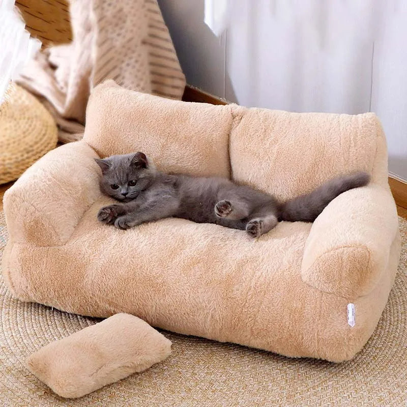 Luxury Cat Bed Sofa – Plush Soft Cosy Pet Sofa with Anti-Slip Base & Pillow
