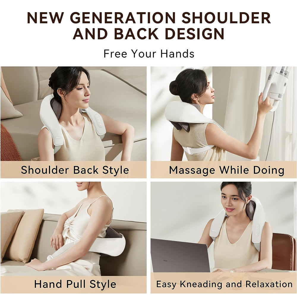 Shiatsu Neck Massager - Wireless 5D Kneading with Heat for Back, Shoulder & Body