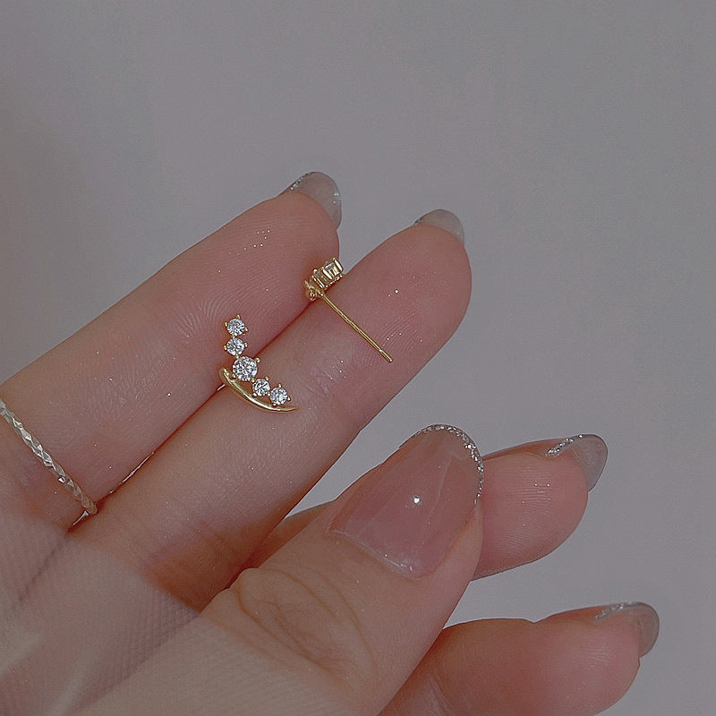 Star Moon Earrings - Cute Asymmetric Zircon Stud Earrings for Women