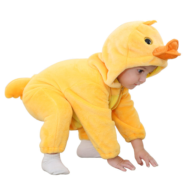 Duck Baby Jumpsuit – Adorable Flannel Costume Romper for Newborns & Toddlers (0–36M)