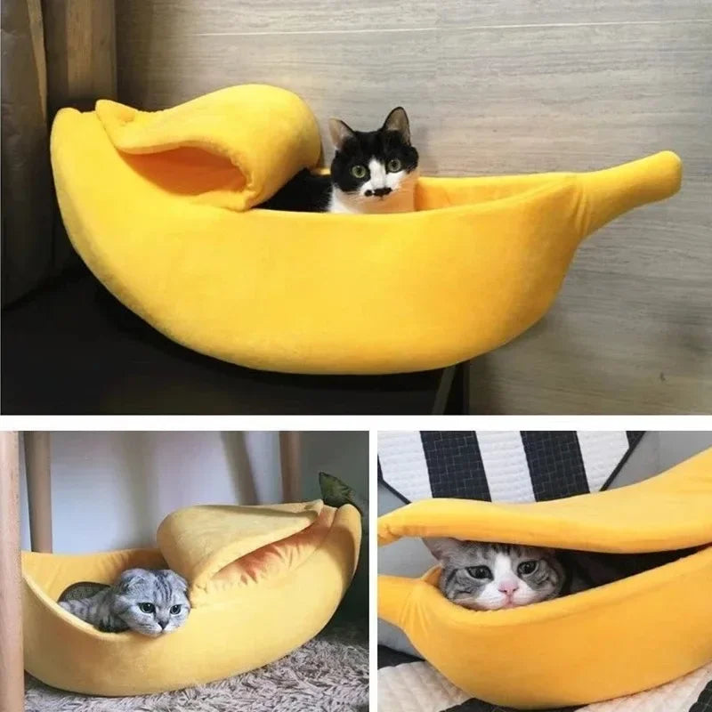 Warm Banana Shaped Cat Bed – Cosy Plush Kennel for Cats & Small Dogs