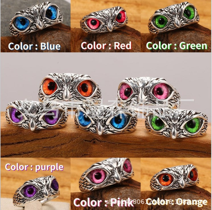 Owl Eye Adjustable Ring – Vintage Retro Alloy Open Ring for Men & Women | 6 Colours
