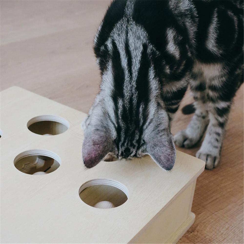 Cat Whack-a-Mole Interactive Toy - Wooden Puzzle Game for Cats