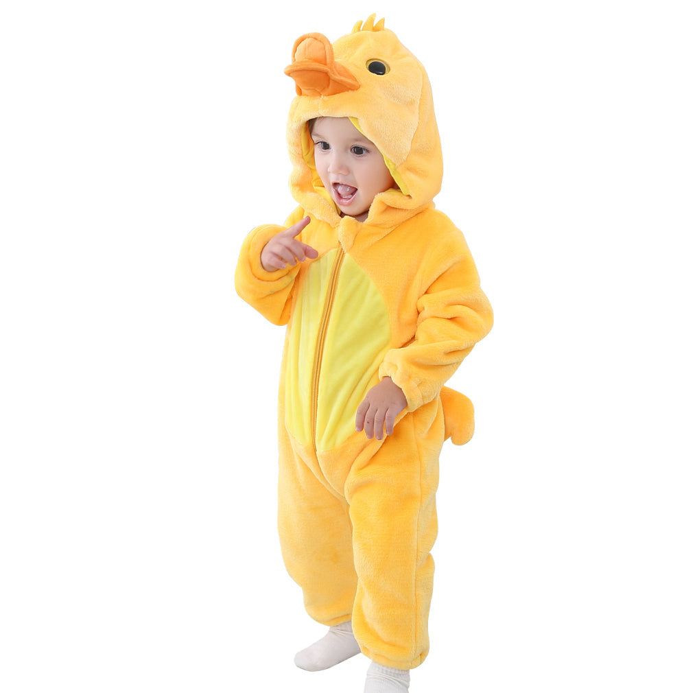 Duck Baby Jumpsuit – Adorable Flannel Costume Romper for Newborns & Toddlers (0–36M)