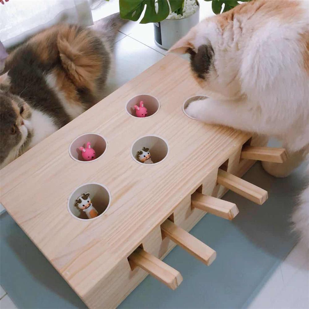 Cat Whack-a-Mole Interactive Toy - Wooden Puzzle Game for Cats