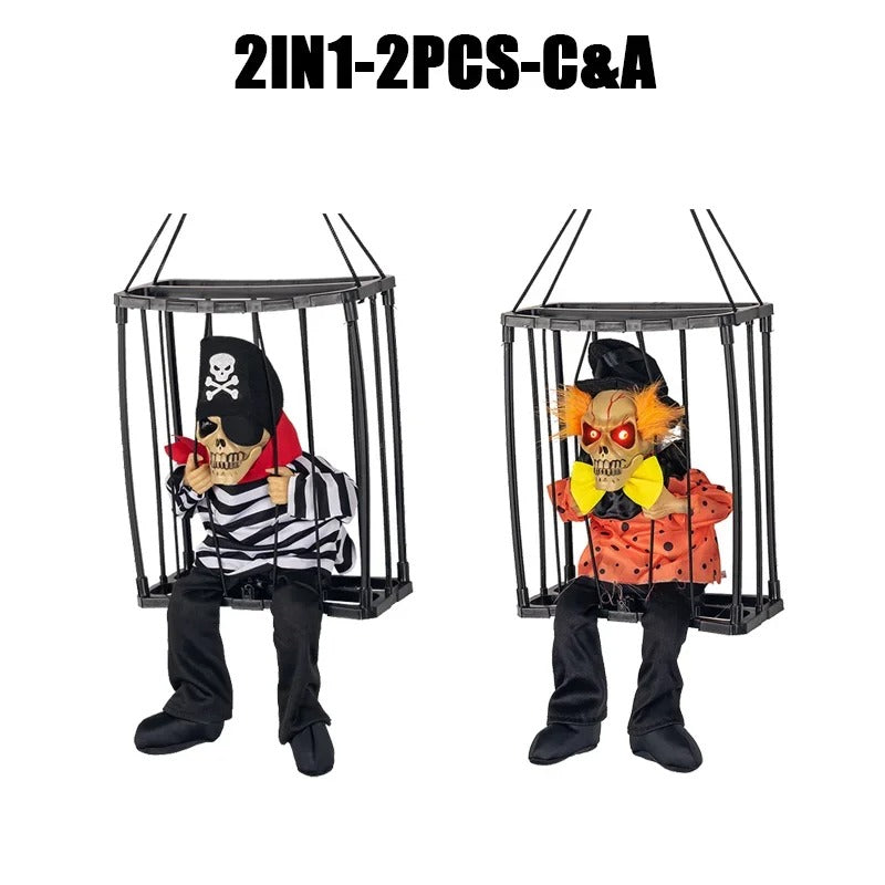 Prisoner Ghost in Cage – Scary Skull Prop Electric Skeleton Halloween Decoration