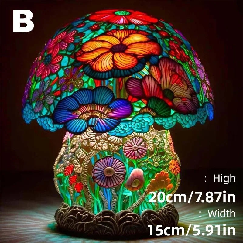 Fairy Mushroom Garden Stained Glass Lamp – Handmade Night Light