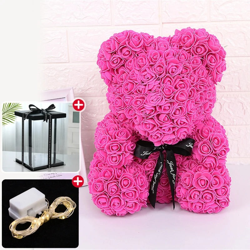 Valentine Gift Rose Bear – Artificial Flower Teddy Bear Decoration