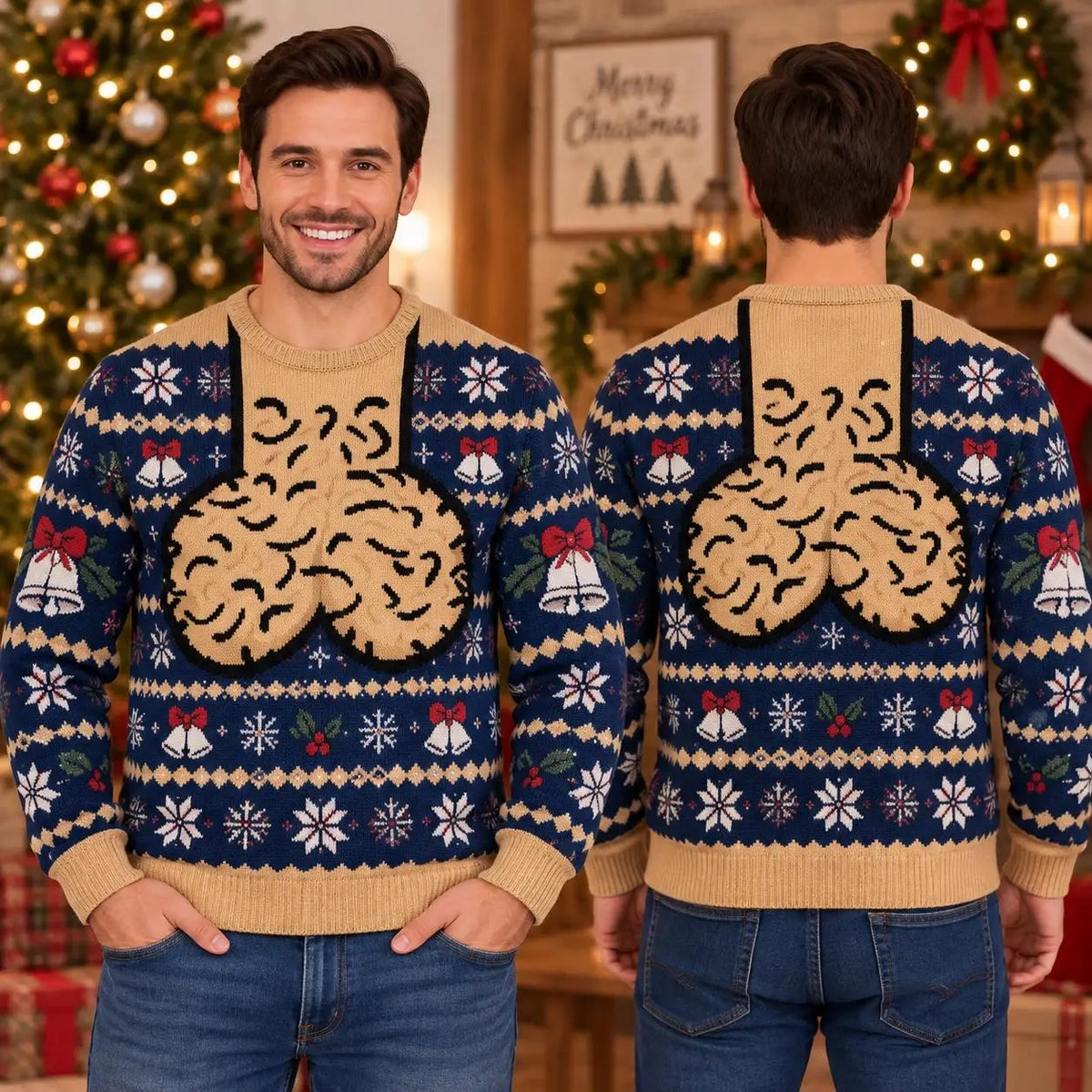 Men’s Funny Christmas Sweater – Red Festive Novelty Design