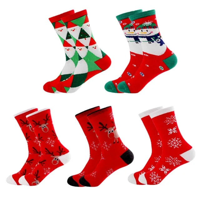 Cartoon Christmas Socks – 5 Pairs Festive Novelty Socks Gift Set for Adults & Kids