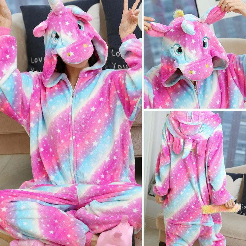 Rainbow Unicorn Kigurumi Onesie – Adorable Hooded Animal Pyjama Costume for Adults & Kids