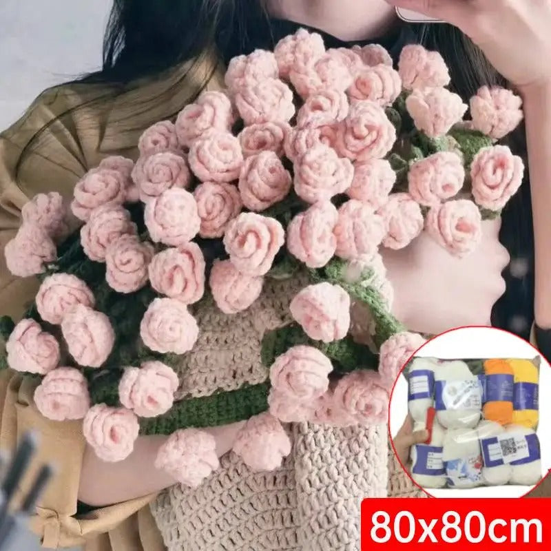 DIY Crocheted Flower Bouquet Blanket Kit – Handmade 100% Cotton Crochet Material Package