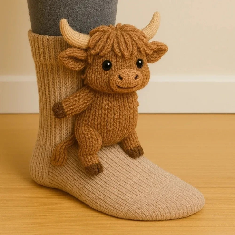 Three-Dimensional Cat Printed Mid Tube Socks