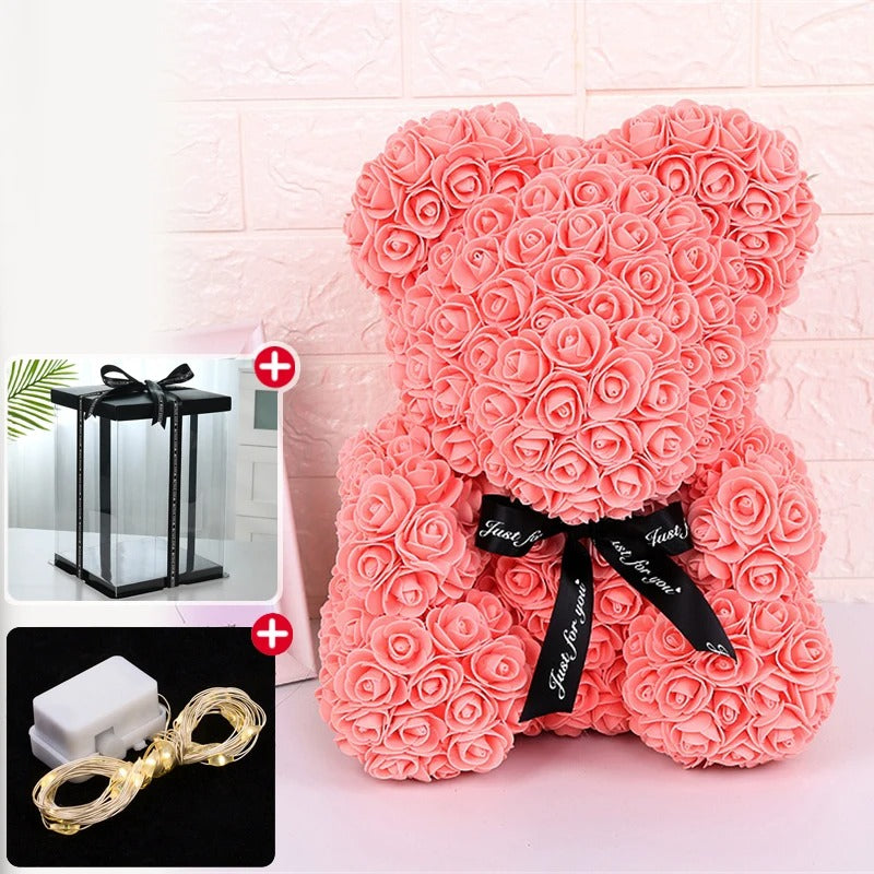 Valentine Gift Rose Bear – Artificial Flower Teddy Bear Decoration