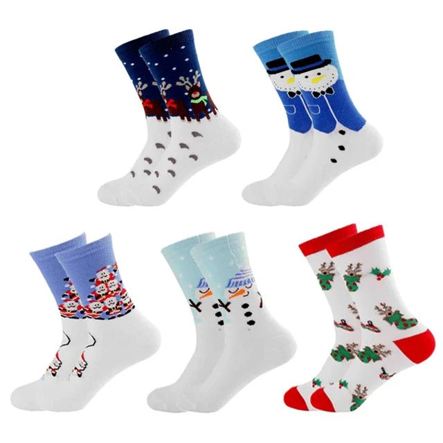 Cartoon Christmas Socks – 5 Pairs Festive Novelty Socks Gift Set for Adults & Kids