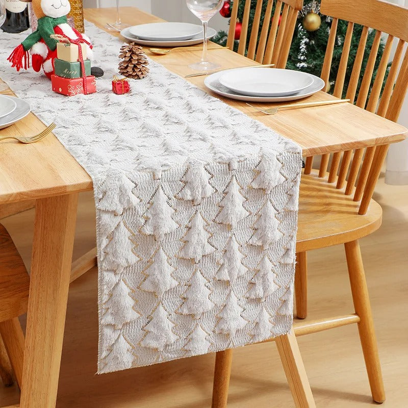 3D Green Christmas Tree Sequin Table Runner, Holiday Decor