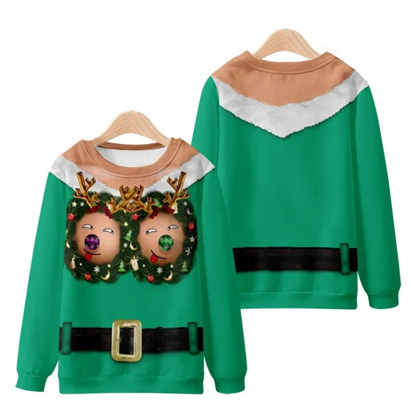 Funny Ugly Christmas 3D Printed Sweatshirt – Loose Pullover Round Neck Long Sleeve Xmas Top for Men & Women