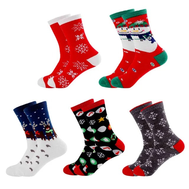 Cartoon Christmas Socks – 5 Pairs Festive Novelty Socks Gift Set for Adults & Kids