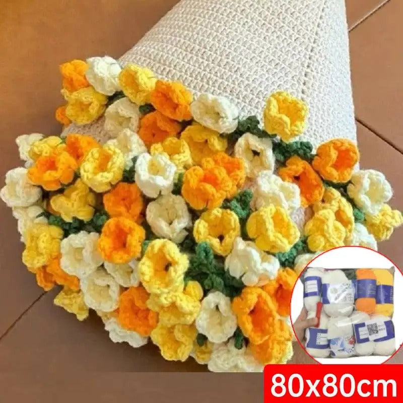 DIY Crocheted Flower Bouquet Blanket Kit – Handmade 100% Cotton Crochet Material Package