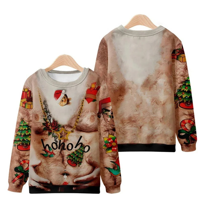 Funny Ugly Christmas 3D Printed Sweatshirt – Loose Pullover Round Neck Long Sleeve Xmas Top for Men & Women
