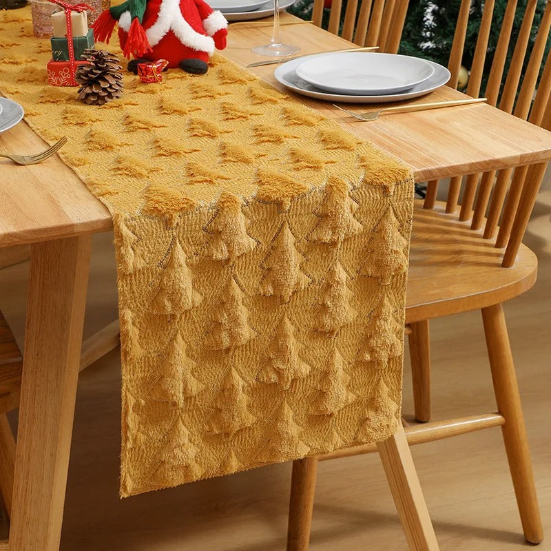 3D Green Christmas Tree Sequin Table Runner, Holiday Decor