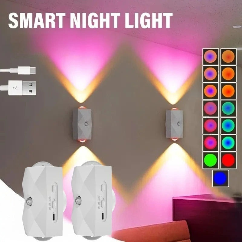 Smart Motion Sensor LED Wall Night Light – Rechargeable RGB & Warm White Magnetic Mount