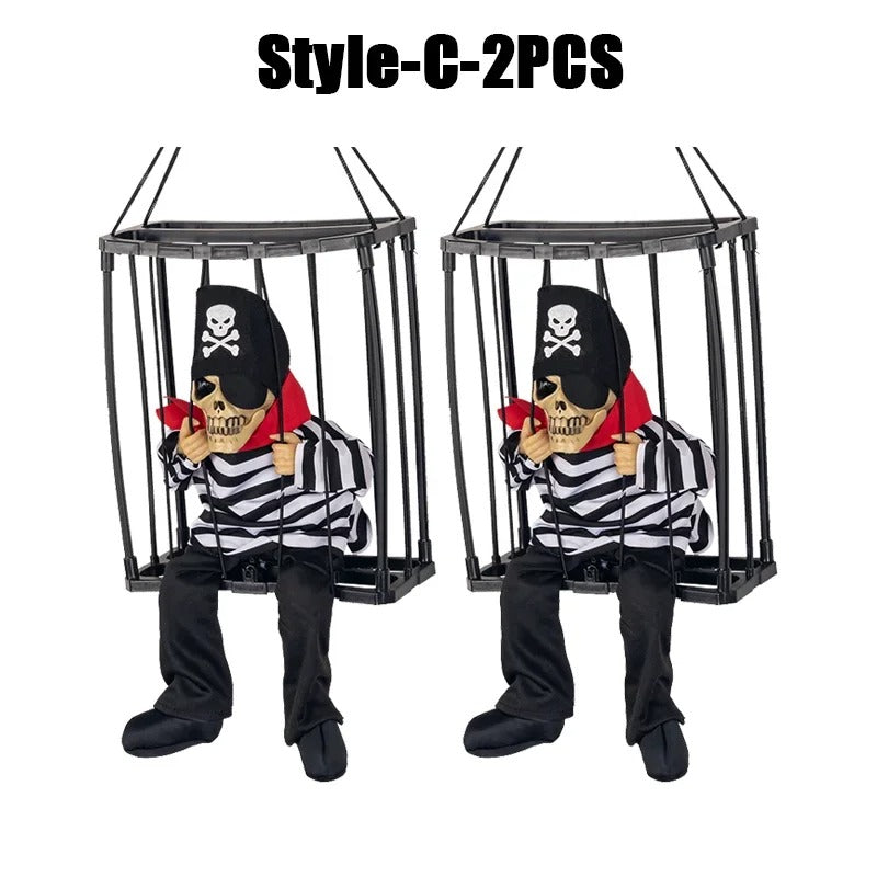 Prisoner Ghost in Cage – Scary Skull Prop Electric Skeleton Halloween Decoration