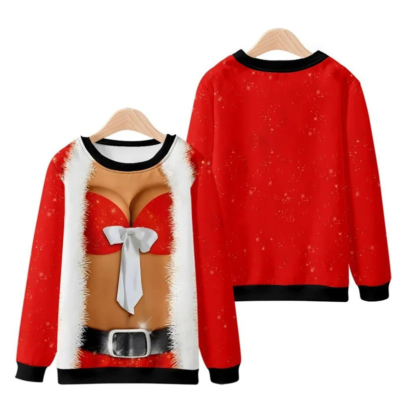 Funny Ugly Christmas 3D Printed Sweatshirt – Loose Pullover Round Neck Long Sleeve Xmas Top for Men & Women