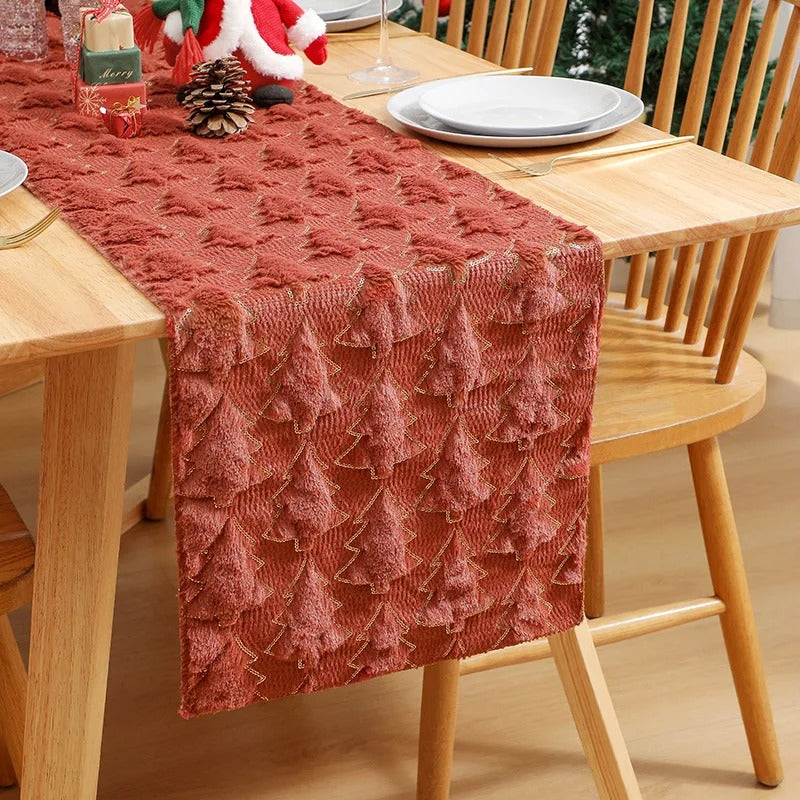 3D Green Christmas Tree Sequin Table Runner, Holiday Decor