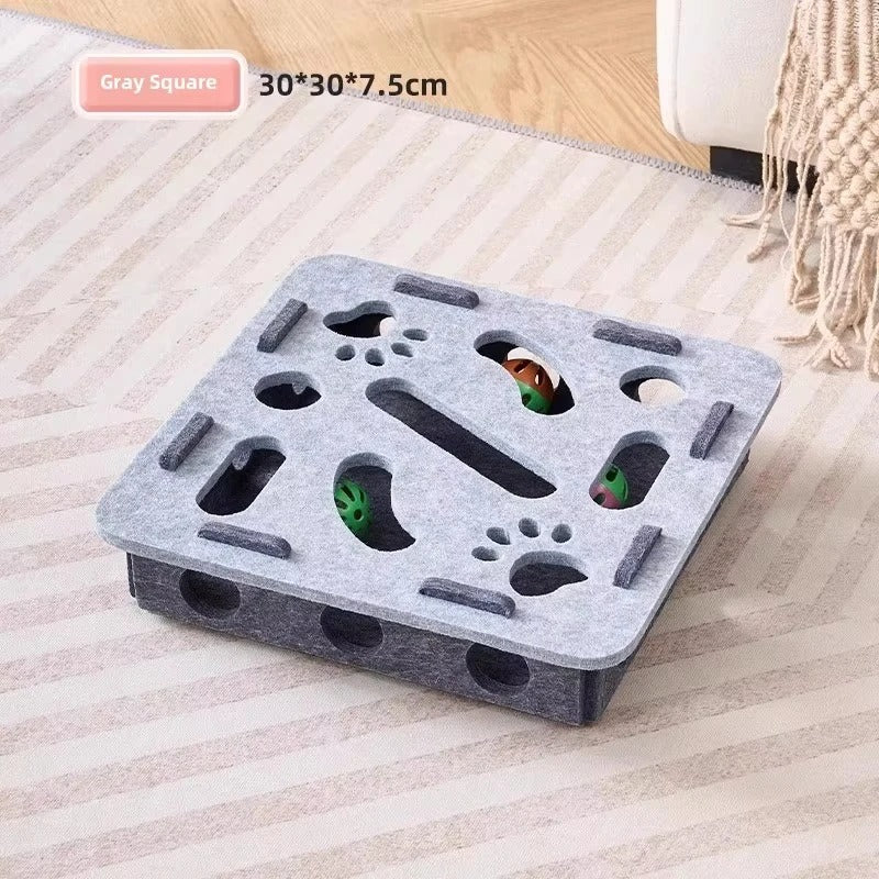 Cat Puzzle Toy Felt Box – Interactive Exercise & Hunting Toy with Ball for Indoor Cats