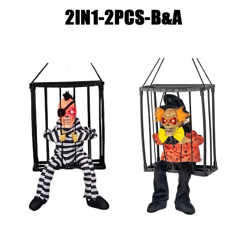 Prisoner Ghost in Cage – Scary Skull Prop Electric Skeleton Halloween Decoration