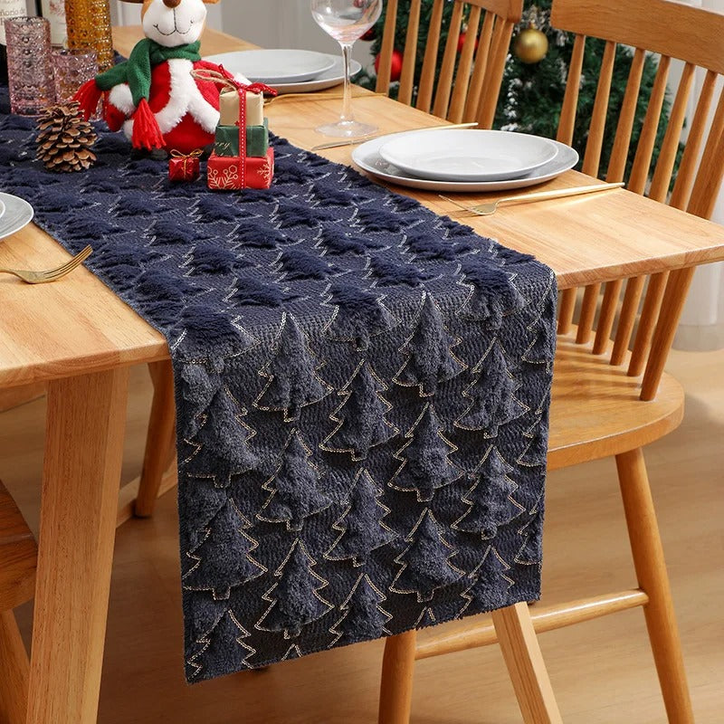 3D Green Christmas Tree Sequin Table Runner, Holiday Decor