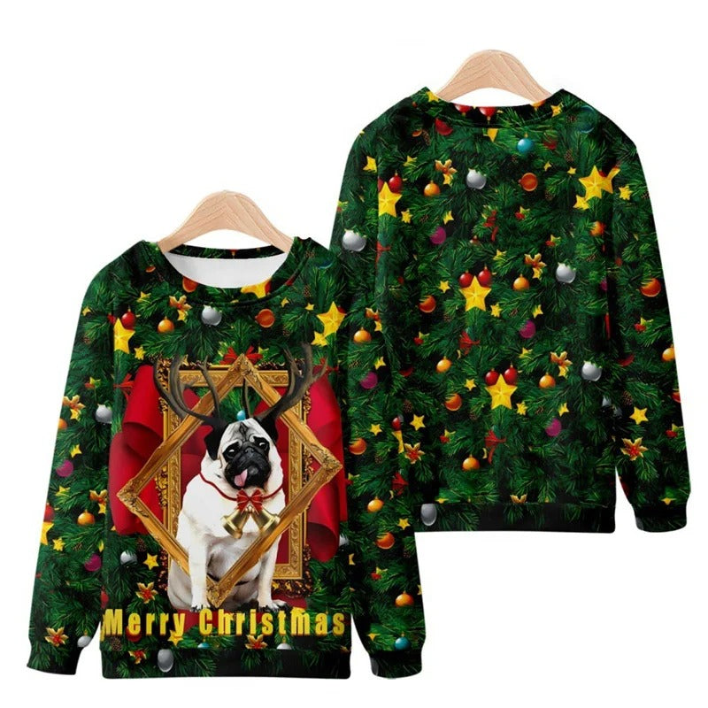 Funny Ugly Christmas 3D Printed Sweatshirt – Loose Pullover Round Neck Long Sleeve Xmas Top for Men & Women