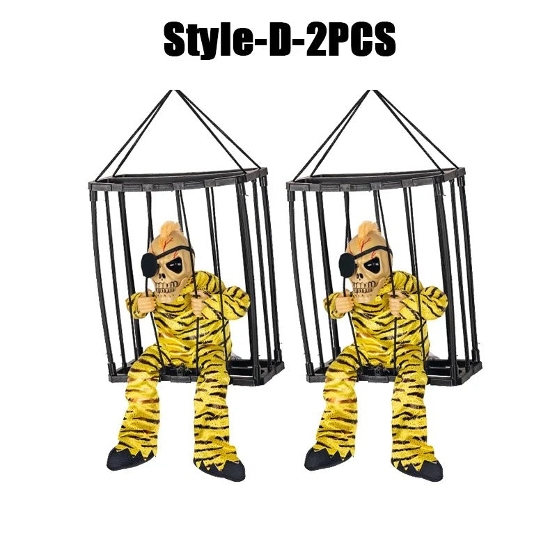 Prisoner Ghost in Cage – Scary Skull Prop Electric Skeleton Halloween Decoration