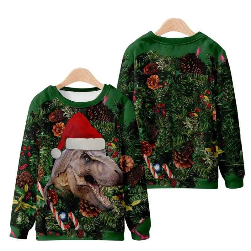 Funny Ugly Christmas 3D Printed Sweatshirt – Loose Pullover Round Neck Long Sleeve Xmas Top for Men & Women