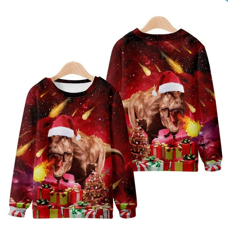 Funny Ugly Christmas 3D Printed Sweatshirt – Loose Pullover Round Neck Long Sleeve Xmas Top for Men & Women